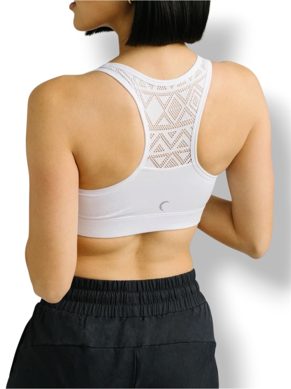 Zyia Active White Bomber Sports Bra Women's Size L Aztec Geometric Mesh Back